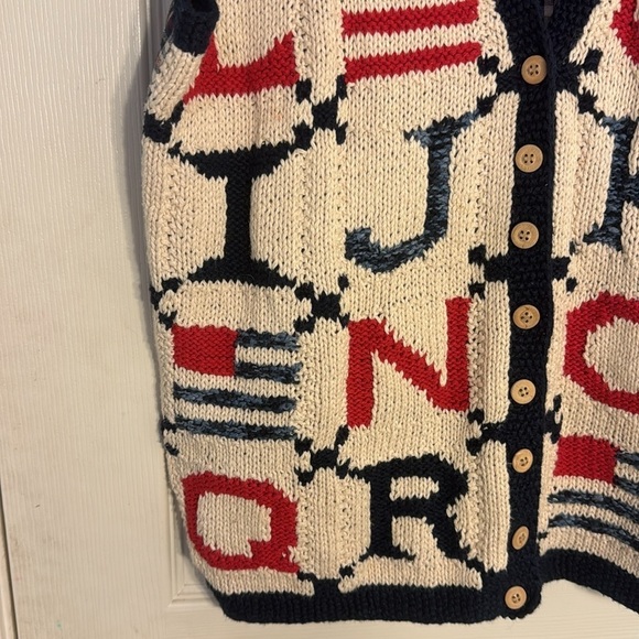 Vintage Marisa Christina Hand Knit Alphabet American Flag Sweater TeacherVest  S - Picture 2 of 10